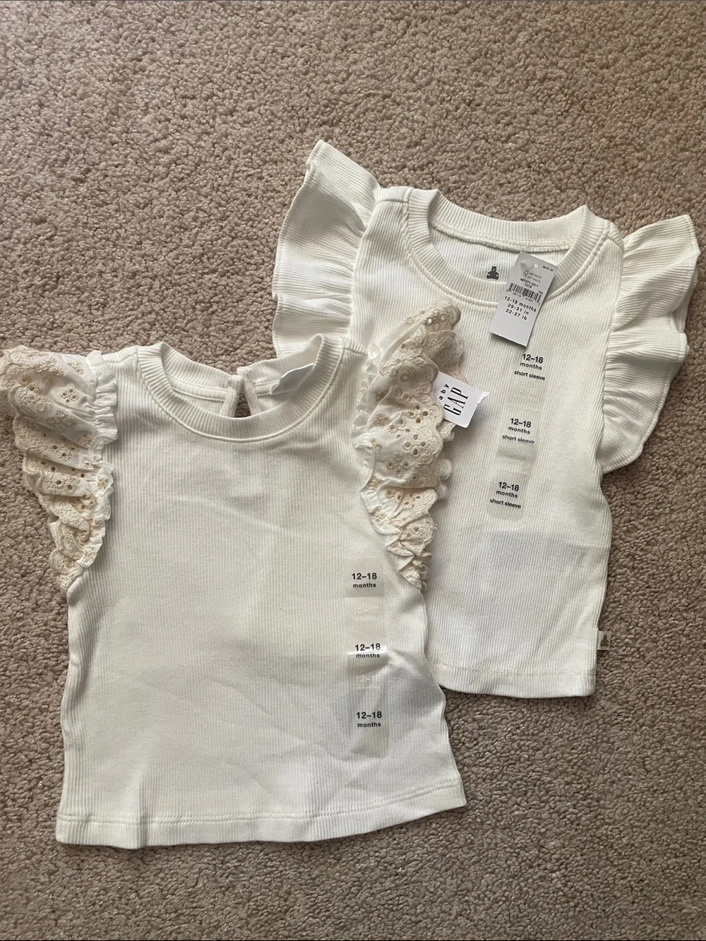 GAP Cream Ruffle Sleeve Knit Tee for Kids